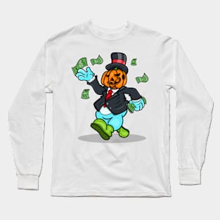 Rich Pumpkin Monster Throwing Money. Long Sleeve T-Shirt